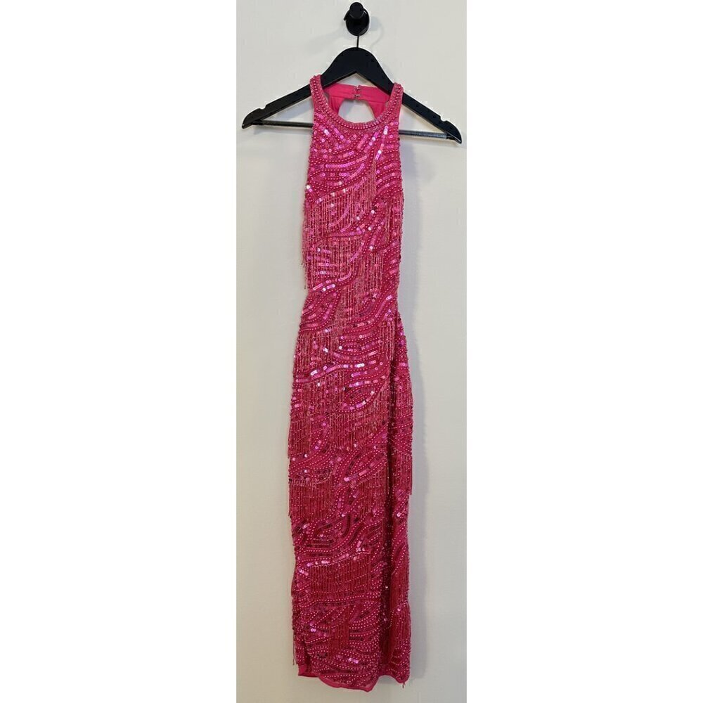 ASOS Pearl And Fringe Halter Midi Dress in Pink Size US 6 - Picture 5 of 15